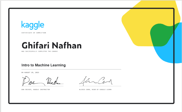 Machine Learning: Intro to Machine Learning certificate, Kaggle